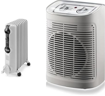 Delonghi Radias Radiateur bain d'huile & Rowenta Radiateur et Ventilateur Soufflant Instant Comfort Aqua Chauffage d’Appoint Salle de Bain Ventilation Chaud Froid 2 Vitesses 2400W Silencieux Gris