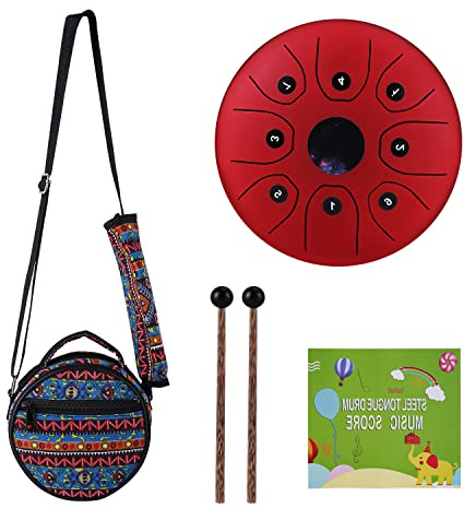 Btuty Tongue Drum mit 5,5 Zoll (14,7 cm), 8 Farbtöne, Schlüssel, Stahl, Trommelinstrument, mit Schlägeln, Tragetasche, für Meditation Yoga Zazen Musikausbildung