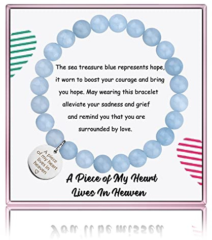 PARTNER Memorial Bracelet Sympathy Gift - A Piece of My Heart Lives In Heaven - Loss of Loved Ones Jewelry (Sea Treasure Blue)