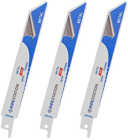 Pipestation® Lame per sega alternativa, per taglio metallico, confezione da 3, flessibili da 150 mm, per sega a mano elettrica, in metallo, adatte a Milwaukee Dewalt Makita Ryobi Bosch Sawzall Tools