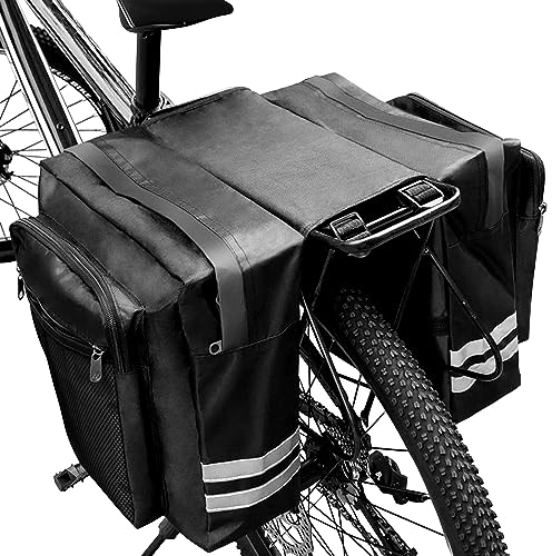 Tyuodna Fahrradtasche Gepäckträger,Fahradtaschen Hinten Gepäckträge Wasserdichtt,30L Fahrradtaschen für Gepäckträger Doppelt,Satteltaschen für Fahrrad mit Fluoreszierenden Streifen (Schwarz)