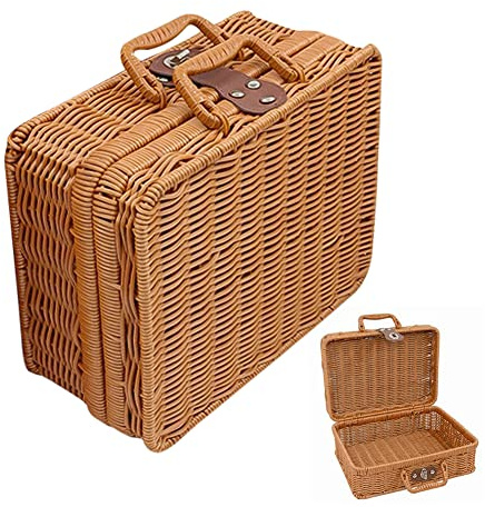 JAWSEU Pilkorg, pilväska, picknickkorg av rotting, förvaringslåda av rotting, vintage rotting vävd korgväska för camping, utomhus, bröllop, bröllopspresenter