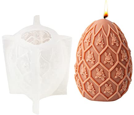 Ostern Silikonform 3D Ostereier Silikonform, Ostern Kerzenformen Seifenform Ei Silikon Backform Blume Ostereiform für DIY Tortendeko, Schokolade, Seife, Sojawachs Kerzen, Ostergeschenke (H)