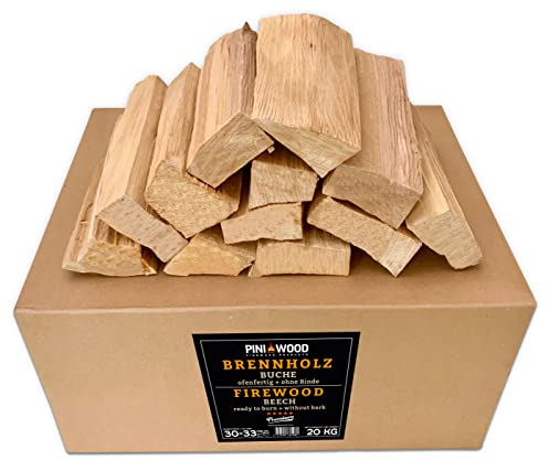 PINI Bois de barbecue sans écorce - Hêtre - 20 kg - Bois de chauffage - 30 à 33 cm - Pour four à pizza, barbecue, fumoir, cheminée, brasero