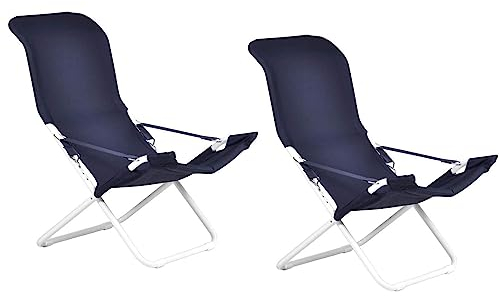 Fiam Fiesta Liegestuhl, anatomisch, verstellbar, für den Außenbereich, Gestell aus weiß lackiertem Stahl, Stoff Polyester, blau