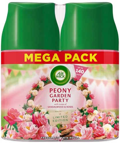 Ambientador automático Air Wick Freshmatic, recargas en aerosol, neutralizador de olores, ambientador de baño y habitación, fragancia: Peony Garden Party, 2 recambios de 250 ml, dura hasta 140 días