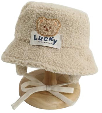WATERBELINE Babymütze, süßer Bär, Lammwoll-Eimermütze für Kinder, warme und modische Fischermütze, Herbst-/Wintermütze, leicht, für Jungen und Mädchen