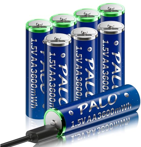 Mspalocell USB-C litio AA Batteria ricaricabile da 1,5 V 3600 mwh, batterie AA ricaricabili a carico rapido con diversi cavi di ricarica di tipo C, bassa auto-scarica, con luce di ricarica, 8 pezzi