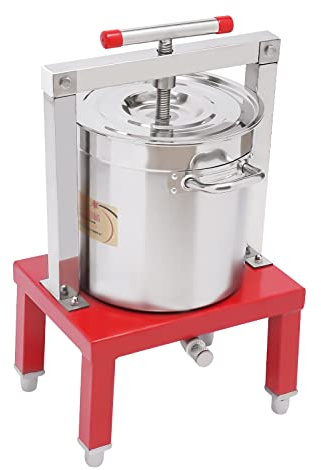 13.25L/3.5Gal Fruit Wine Press Manual Press Machine with Adjustable Stand, Stainless Steel Manual Cheese Press Grape Cider Wine Making Equipment for Pressing Cheese, Herbs, Olive Oil, Honey (Red)