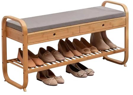 KAMPCO Eingangsbank, Schuhaufbewahrungsbank mit Schubladen, Schuhregal aus Holz für Flur, Schlafzimmer, Esszimmer, Wohnzimmer