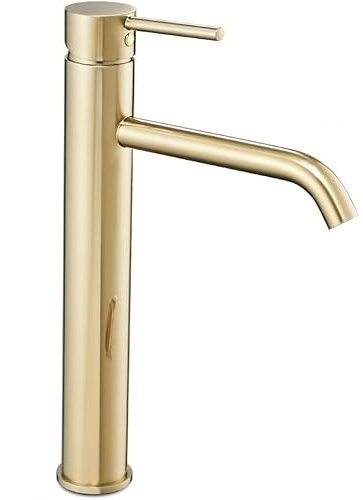 GTM Design Wasserhahn Bad Gold Hoch - Waschtischarmatur Bad - Armatur Waschbecken Gold - Einhebelmischer Badarmatur - Armatur mit Messing - PVD Gold glanz - 5x28x18,1 cm