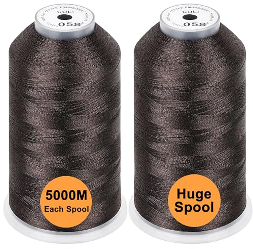 New brothread 2er Set Polyester Maschinen Stickgarn Riesige Spule 5000M für alle Stickmaschine - Dark Brown