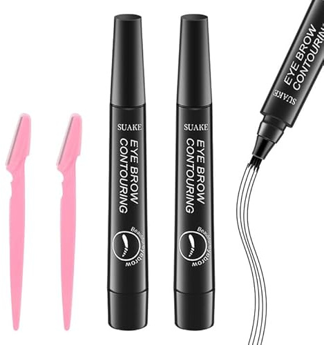 2 Piezas Lapiz Cejas Microblading,Lapiz Cejas 4 Puntas,Lápiz de Cejas Microblading,Perfilador de Cejas,Apto para Principiantes y Profesionales (Negro con recortador de cejas)