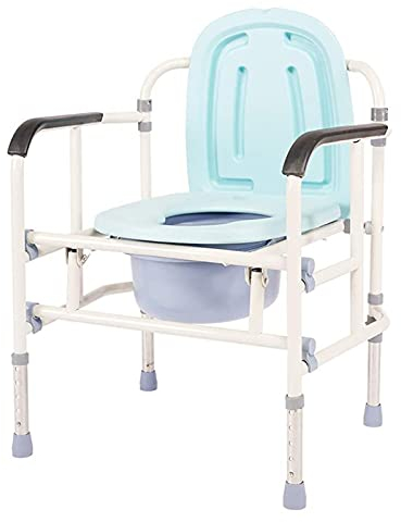 CRBUDY Duschstuhl mit Armlehnen und Rückenlehne, Klappbarer Toilettenstuhl für Erwachsene, Nachttisch-Toilettenstuhl mit Toiletteneimer, höhenverstellbar 68-78 cm, Gehgestell mit Sitz (A)