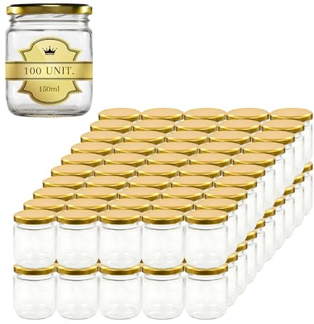 Espirito Rebelde Lot de 100 Pots en Verre Vides avec Couvercle 150 ml - Bocaux pour Confitures, Conserves, Miel, Yaourt- Cadeaux Mariage