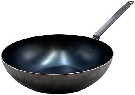 De Buyer Mineral B Steel Blue Carbon Wok with Handle, 320 mm