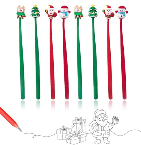 PASLFC Weihnachtskugelschreiber Set, Weihnachtliche Stifte 8 stück, Weihnachts Gelschreiber, Stifte Weihnachten Edition, Weihnachten Kugelschreiber für Party Geschenke Bag Fillers