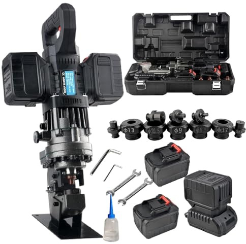 Jiangtaom Dual Power Supply Hydraulic Hole Puncher, Cordless Electric Hydraulic Hole Puncher, Punching Machine Metal Hole Punch with 5 Dies