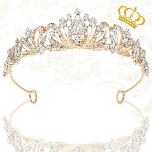 Srup Kristall Strass Braut Prinzessin Tiara, Diadem Hochzeit Krone Kristall, Mädchen Crown Diadem, Diadem Geburtstag Silber, Braut Krone, Krone Damen, für Abschlussball, Geburtstagsfeier (Gold)