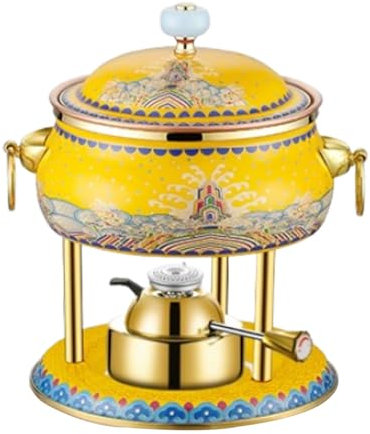 Pentola Calda Personale in Smalto cloisonné di Lusso - fornello da Tavolo Compatto Monodose, bruciatore ad Alcol di Alta qualità per la casa, cene da Soli o Eleganti pasti,F