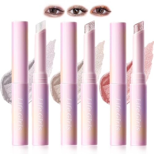 3Pcs Kristall Gelee Lidschatten Stift,Highlighter Aufheller Eyeliner,Glitzer Natürlich Wasserdicht Kajal,Langanhaltendes Leichtes Makeup Glitter Lidschatten für Frauen