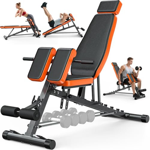 XDDIAS Hantelbank Multifunktionale Schrägbank, Verstellbar Hyper rückenstrecker Gerät, 4 in 1 sit up bank mit Stützpolster, 8-Fach rückentrainer trainingsbank für flach, Neigung nach unten und oben