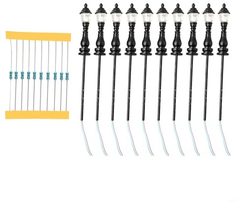 ReachMall Set of 10 LED Lamp Posts for Model Train Street Lighting, Complete with Wires