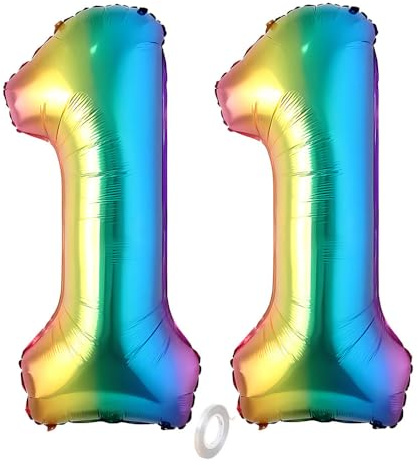 Balorise 40 Inch Giant Aluminum Balloon Rainbow Number 11, Inflatable Helium, Large Number 0-9, 10-100 (101 cm), Foil Balloons Decoration for Birthday Party and Wedding