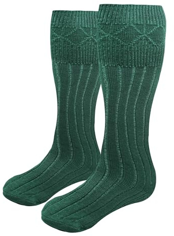 EZE Kilt Hose for men, Traditional Scottish Socks for Kilts, Ribbed Design, Pull Up To Cuff Over Your Hose Flashes (US, Alpha, Regular, Regular, X-Large, Green)