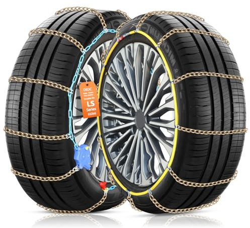 DEDC Auto Lock Snow Tire Chains, 50s Quick Easy, Enhanced Manganese Steel Alloy Endurance Life 650 Mi, Icy and Snowy Road Tire Traction for Car SUV 235 245 255 265 275 Set of 2 (LS1521)