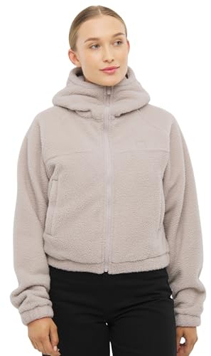Johnny Urban Kurze Fleecejacke Damen Beige - Nova - Cropped Teddyjacke für Herbst & Winter - Fleece Jacke Mit Hoher Kapuze - Warme Übergangsjacke aus Teddyfleece