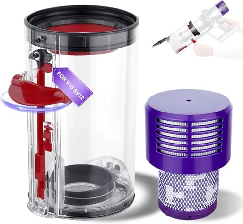 Dust Bin Replacement Compatible with Dyson V10 SV12 Cyclone, V10 Absolute, V10 Animal Pro, V10 Total Clean Cordless Vacuum Cleaner, Canister Bin with HEPA Filter, Parts No.969509-01