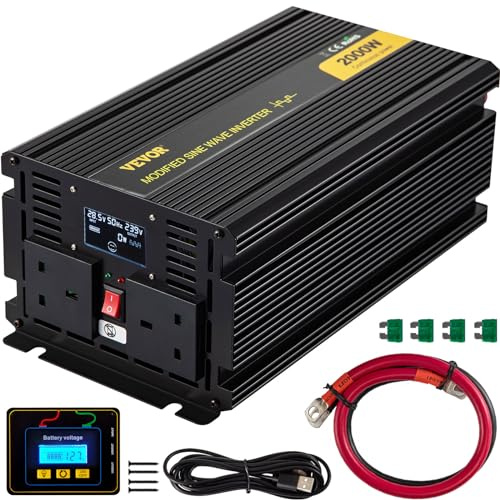 VEVOR Invertitore Onda Sinusoidale Modificata Tensione da 24V CC a 240V CA Trasformatore Modificata Potenza 2000W a 4000W, Inverter Onda Modificata con Display LCD, Telecomando LCD