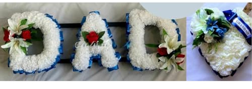 Silky Bouquets Dad and Heart 2 Piece Silk Flower Tribute – Personalized Heart and Letter Funeral Flowers Package | Made to Order Memorial Flowers for Graves & Funerals