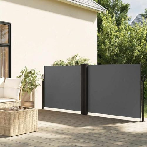 Seitenmarkise Ausziehbar Anthrazit 100x600 cm, Polyester PU-beschichtet, Stahlrahmen, Wasserdicht UV-beständig, Sichtschutz Windschutz Sonnenschutz für Balkon Terrasse Garten