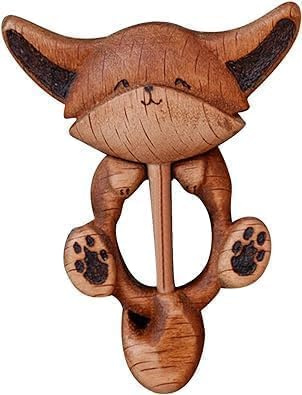 Broche en bois marron créative en forme d'animal - Aiguilles de renard pour chat - Décorative pour femme et fille - Collier - Robe - Pull - Écharpe - Bijoux