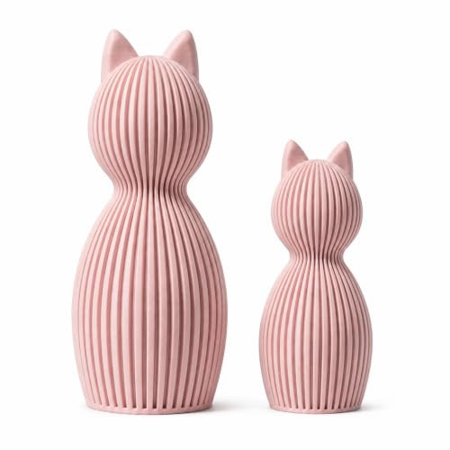 Minimalistische Katzenfigur Skandinavisch – 3D Druck Deko Katze | Modernes Japandi Design | Matte Oberfläche | Wohnzimmer Deko, Geschenkidee, Home Decor Figur (rosa, Set aus 2)