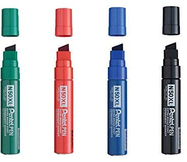 Pentel N50XL Black,Blue,Red,Green Chisel Point XL Permanent Markers (Pack of 4)