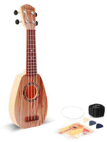 YOLOPARK 17 Kids Toy Guitar for Girls Boys, Mini Toddler Ukulele Guitar with 4 Strings Keep Tones Can Play for 3, 4, 5, 6 7 Year Old Kids Musical Instruments Educational Toys for Beginner (Wood)