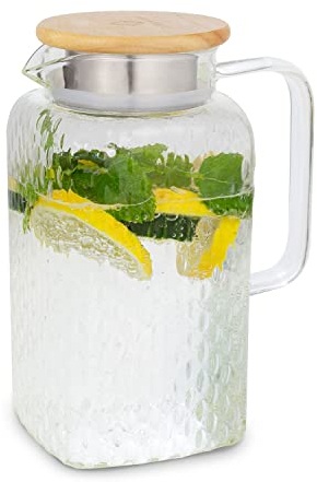 GLASWERK Glaskaraffe mit Deckel (1,5L) und Sieb im Ausguss - Wasserkrug mit Deckel - Karaffe Glas mit Deckel aus stabilem Borosilikatglas, Wasserkaraffe, Gluggle Jug, Glas Karaffe