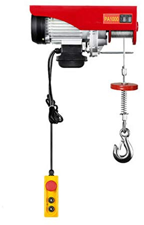 OUKANING 1600W Elektrische Seilwinde 500/1000kg Seilhebezug Flaschenzug mit 6/12 m Drahtseil Ø 6 mm und Fernbedienung