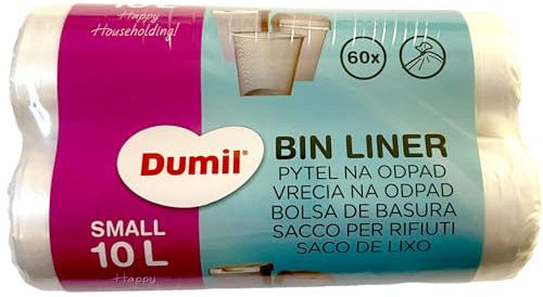 Dumil Müllbeutel, 60 Beutel à 10 l, 2 Rollen à 30 Müllbeutel, 10 l, weiß, mit Pedal, luftdicht, wasserdicht, Abfallbeutel