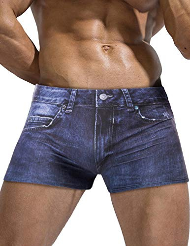 PJ PAUL JONES Men's Swimsuit Briefs Denim Print Swim Brief with Drawstring Waist Indigo L