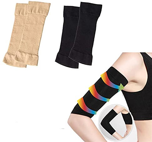 Lot de 2 paires de manchons amincissants pour femme pour perte de poids (noir + couleur chair)