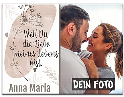 Fotomagnet selbst gestalten - Die Liebe meines Lebens - mit Name und Foto - Kühlschrankmagnet Personalisieren, personalisierte Geschenke | Querformat, 6 x 8 cm
