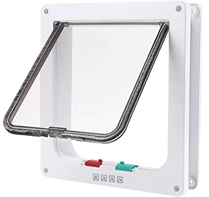 Cat Door, Safety Pet Door with 4 Way Lock, Weatherproof & Easy Installation Cat Flap Door for Interior Exterior Door, Window, Wall (L)