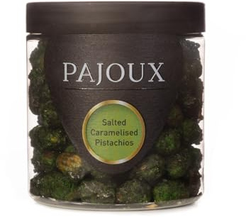 Pajoux Salted Caramelised Pistachios (Small) 140g | Honey Caramelised Pistachio Nuts - Whole Pistachio Nuts - Roasted Nuts - GMO Free - Nuts in a Gift Jar