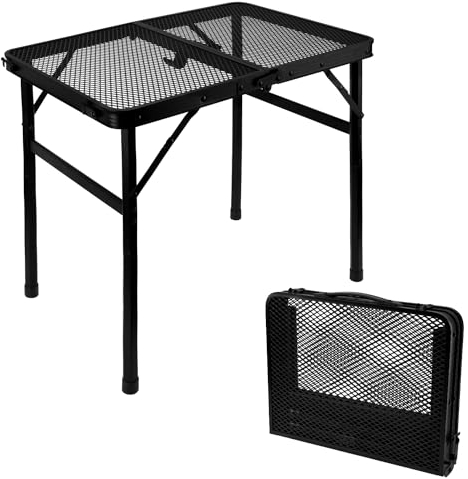 NQEUEPN Folding Grill Table, Camping Table 2ft Metal Collapsible Grill Table Height Adjustable Lightweight & Portable Grill Stand Table with Mesh Desktop for Outdoor Picnic BBQ Camping Beach RV