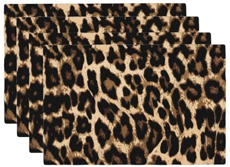 VIGGINER Black Brown Leopard Print Cheetah Washable Placemats Set of 4