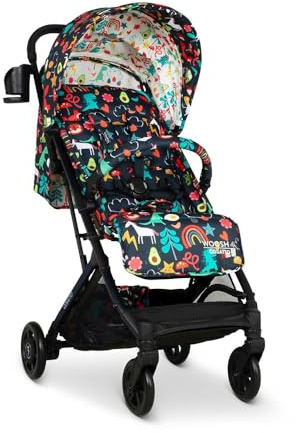 COSATTO Woosh 4 Pushchair – Lightweight Stroller Birth to 25kg - One Hand Easy Fold, Compact, Telescopic Handle, Extra Large Shopping Basket, Cup Holder, Bumper Bar & Raincover (Cosatto Carnival)